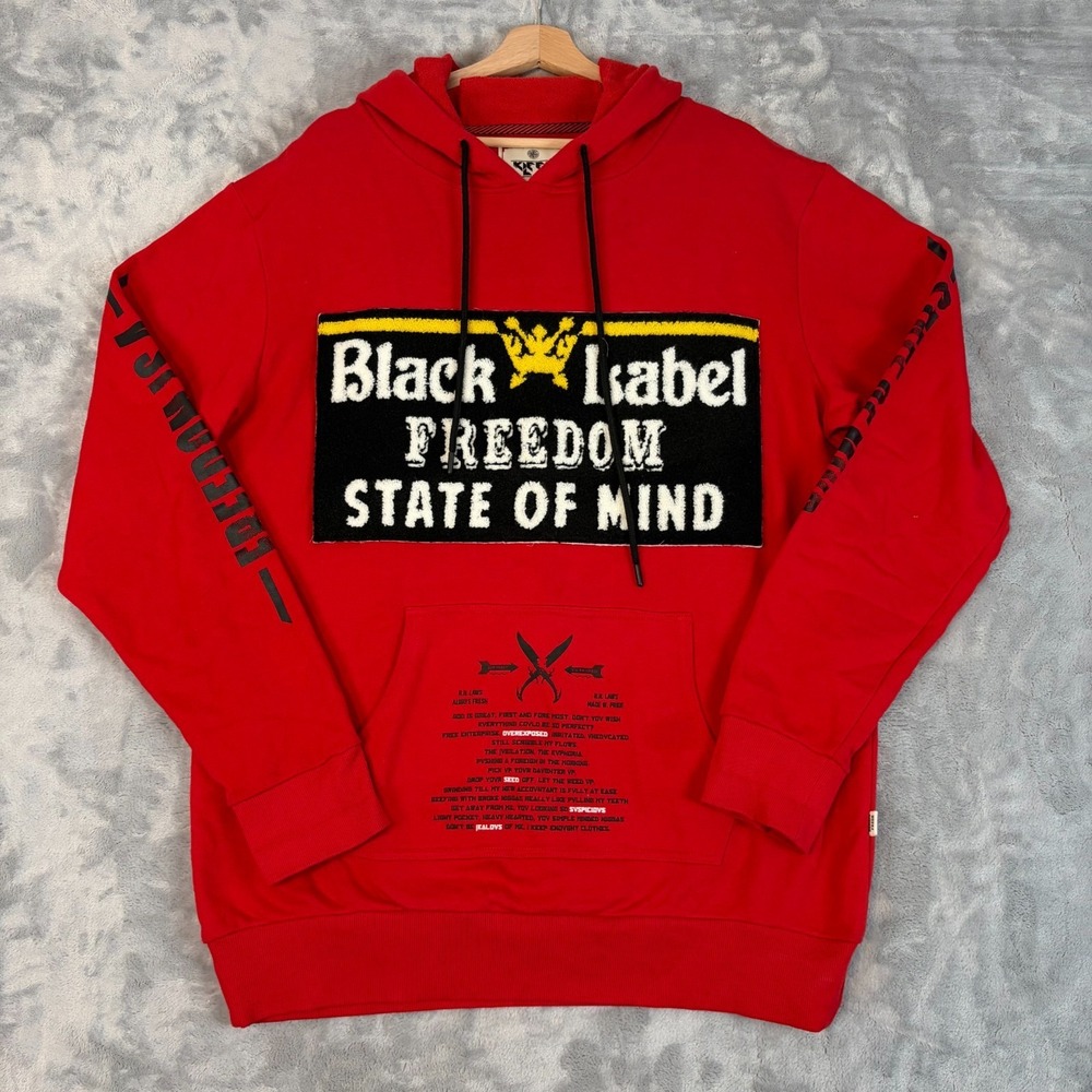 Kleep BLACK LABEL Mens XL Rug Patch Pullover Hoodie Sweatshirt Red